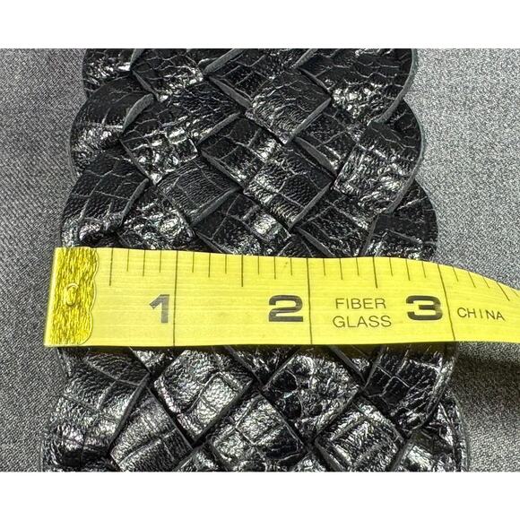 Vintage 1990s Black Woven Leather 3" Wide Elastic Belt - Picture 4 of 13
